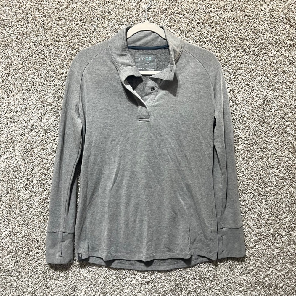 Free Fly Pullover Men's L Grey Bamboo Performance Fleece Snap Neck FF-122519